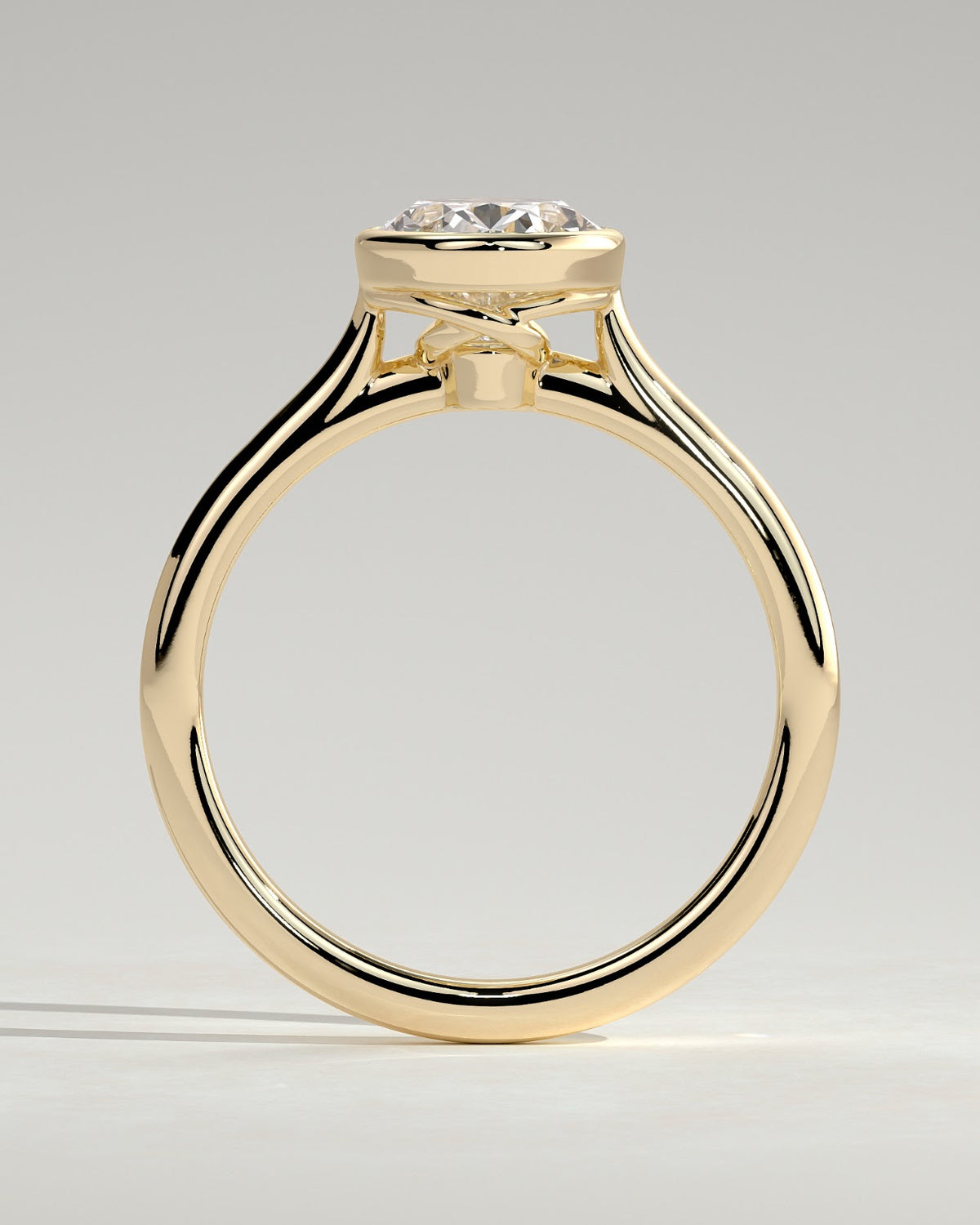 Oval Diamond Twist Gallery Bezel Solitaire Engagement Ring