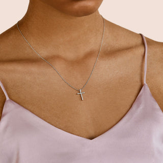 0.17 CT Round Moissanite Diamond Cross Pendant Necklace - violetjewels