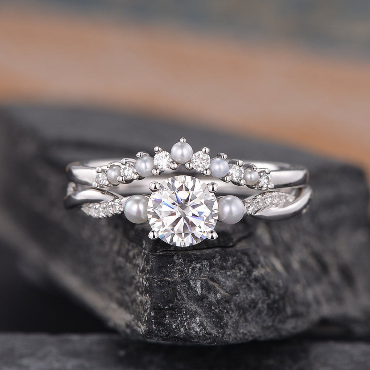 0.50 CT Round Twisted Pave Moissanite Bridal Ring Set - violetjewels