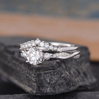 0.50 CT Round Twisted Pave Moissanite Bridal Ring Set - violetjewels