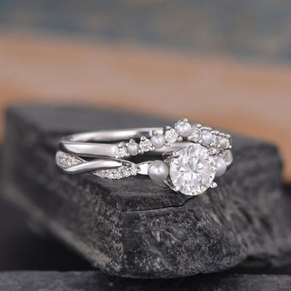 0.50 CT Round Twisted Pave Moissanite Bridal Ring Set - violetjewels