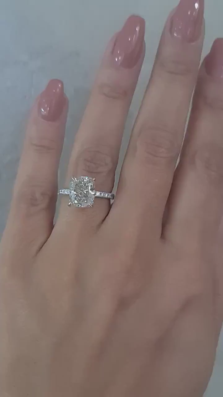 2.0-4.0 CT Cushion Lab Grown Diamond Pave Engagement Ring