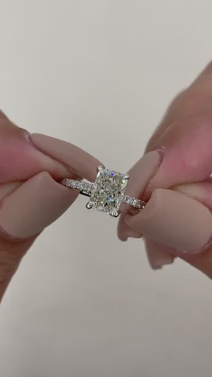 1.02-3.0 CT Radiant Lab Grown Diamond Hidden Halo Engagement Ring