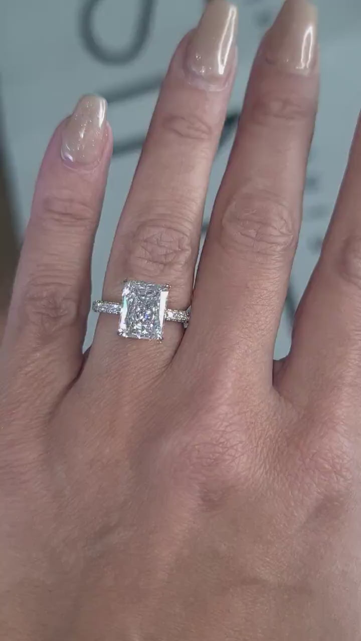 2.50-4.50 CT Radiant Lab Grown Diamond Hidden Halo Engagement Ring
