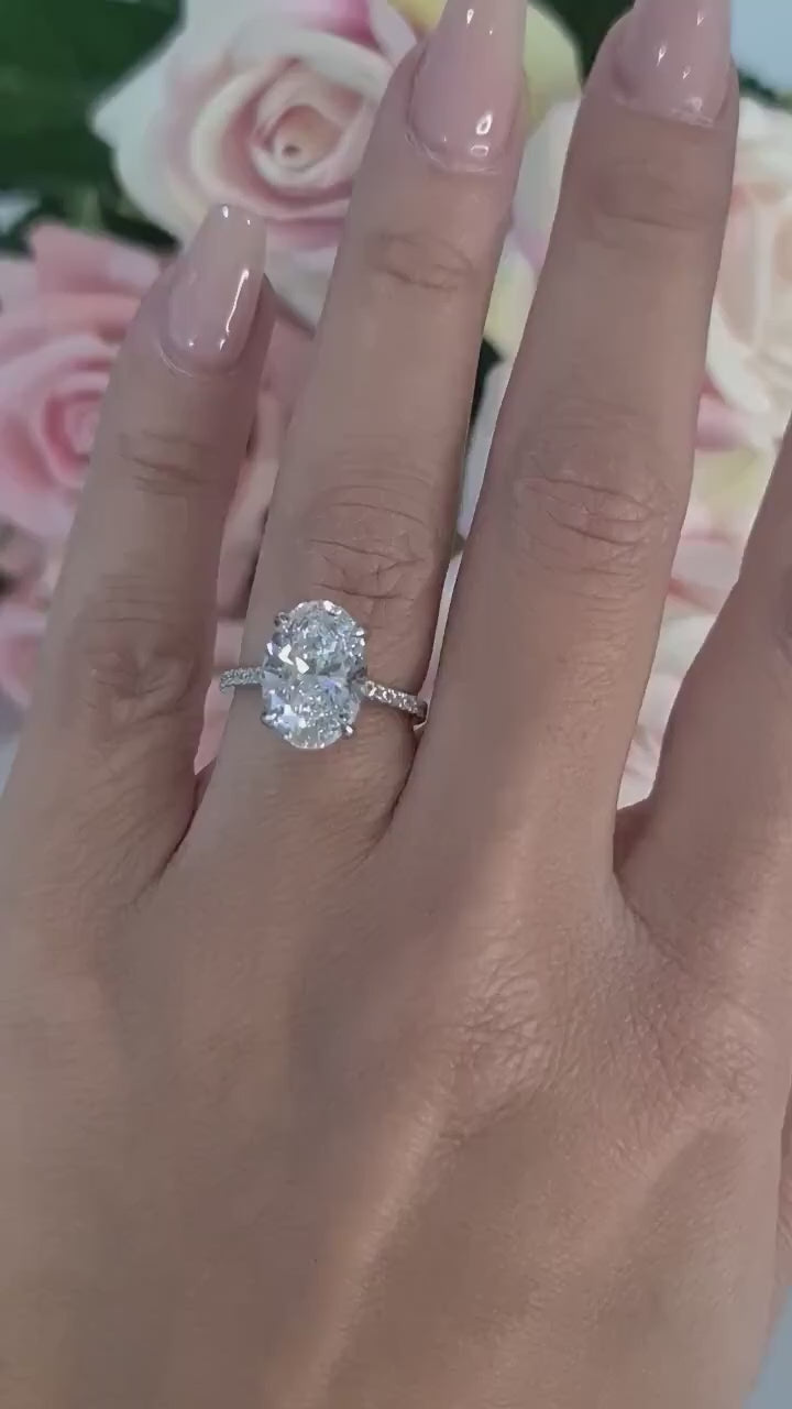 2.0-4.0 CT Oval Lab Grown Diamond Hidden Halo Engagement Ring