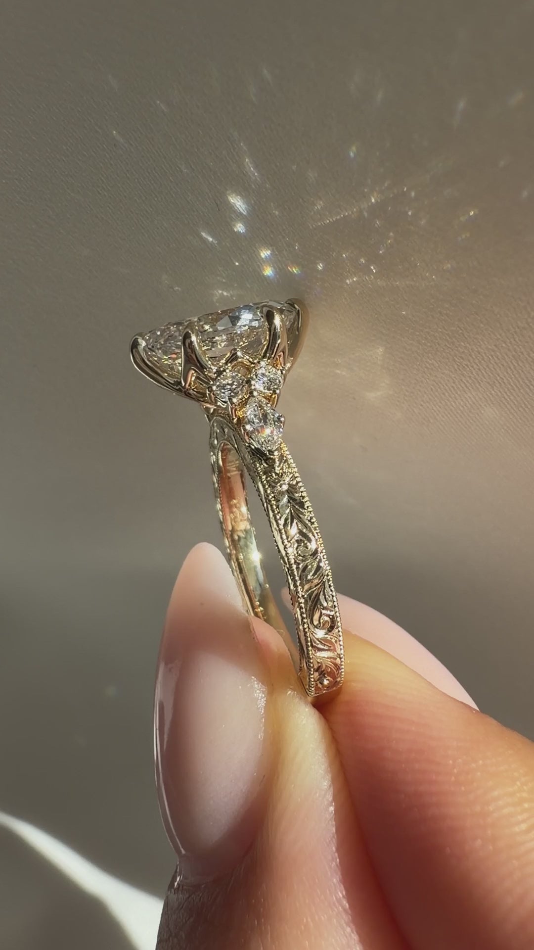 1.5 CT Oval Diamond Classic Milgrain Floral Cluster Engagement Ring