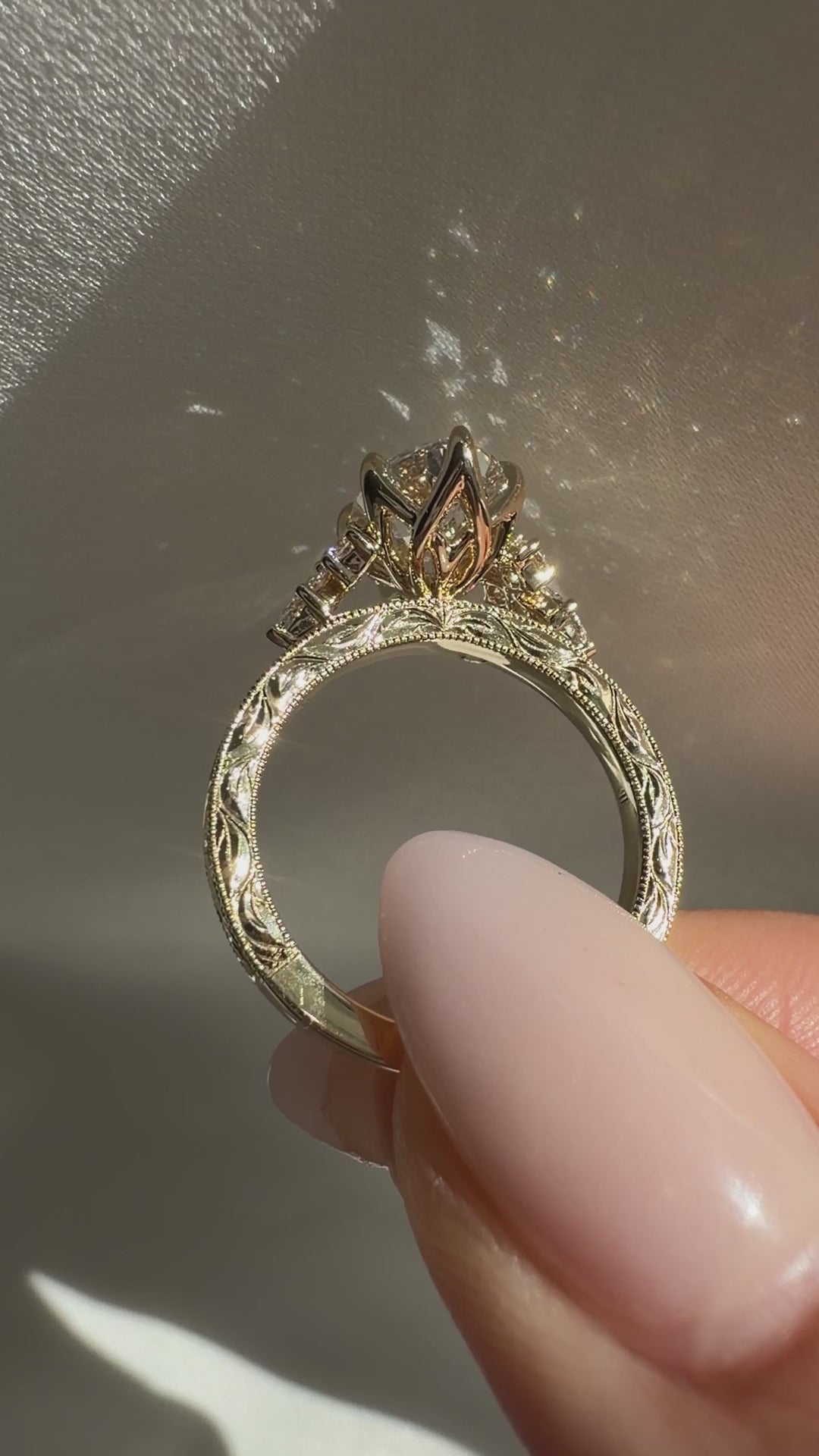 1.5 CT Oval Diamond Classic Milgrain Floral Cluster Engagement Ring