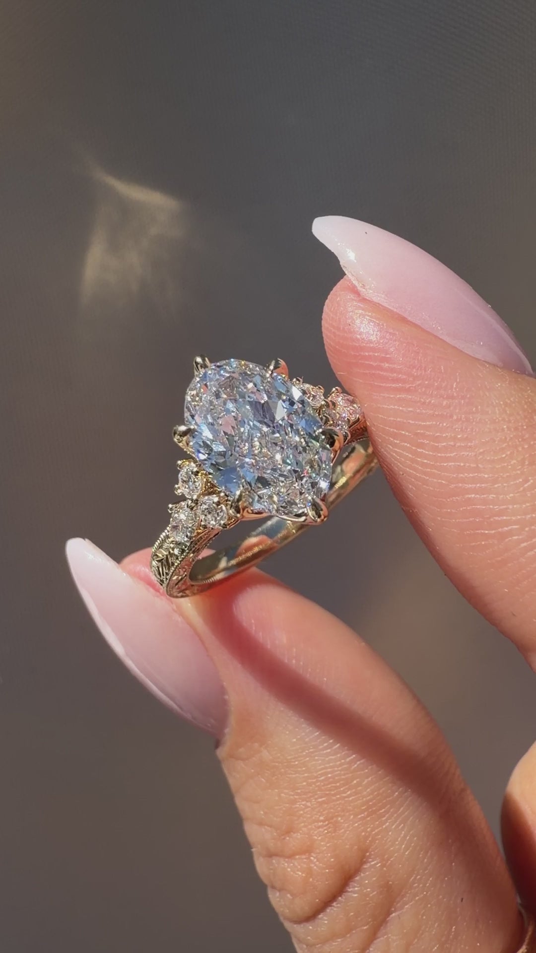 1.5 CT Oval Diamond Classic Milgrain Floral Cluster Engagement Ring