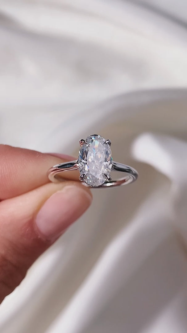 Oval Diamond Grace Hidden Halo Cathedral Engagement Ring