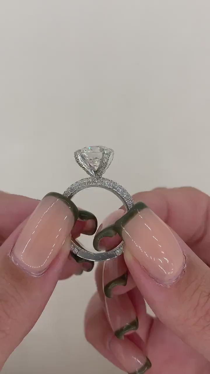1.0- 3.0 CT Round Diamond Engagement Ring With Pave Setting