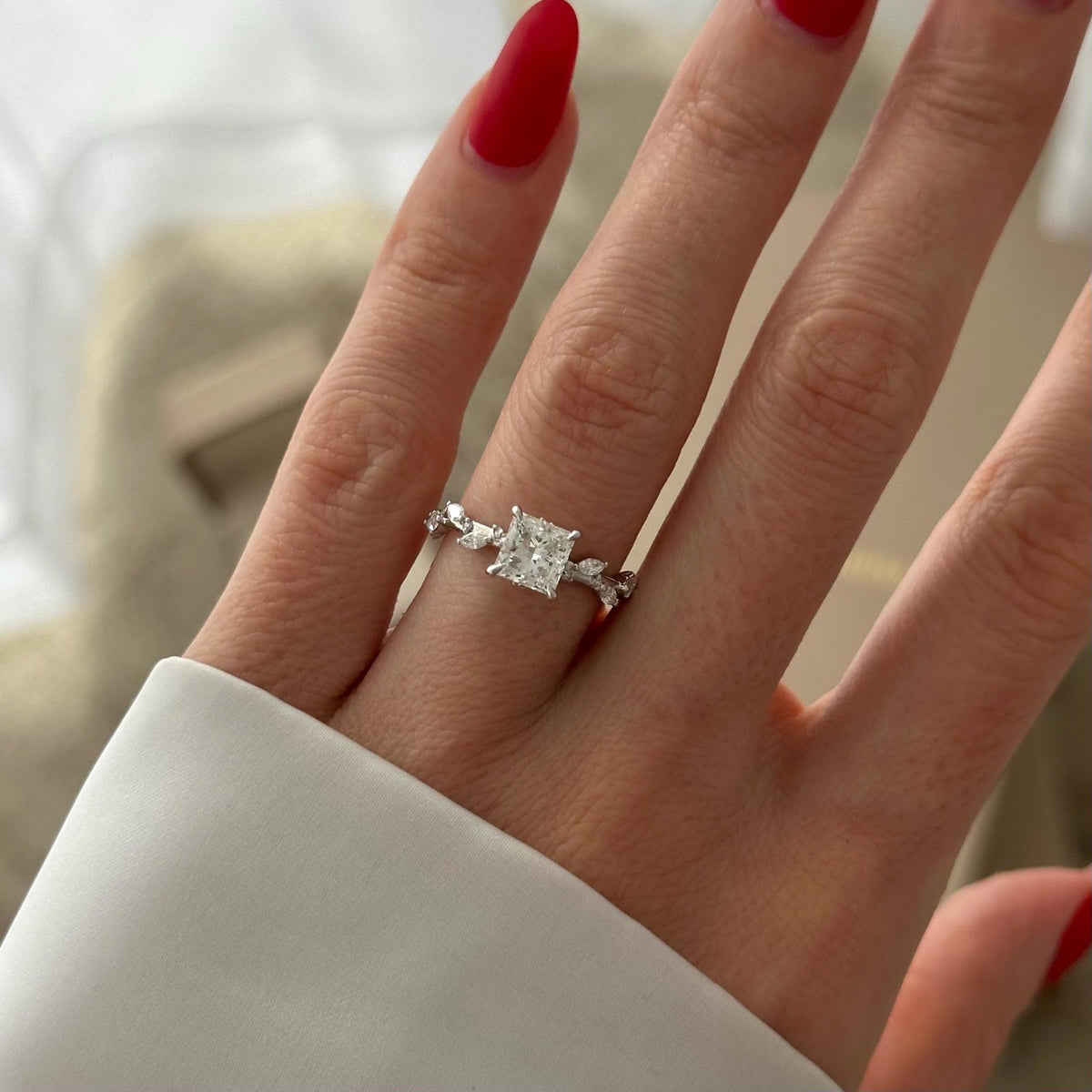 Princess Diamond Brilliance Pavé Nature Inspired Engagement Ring