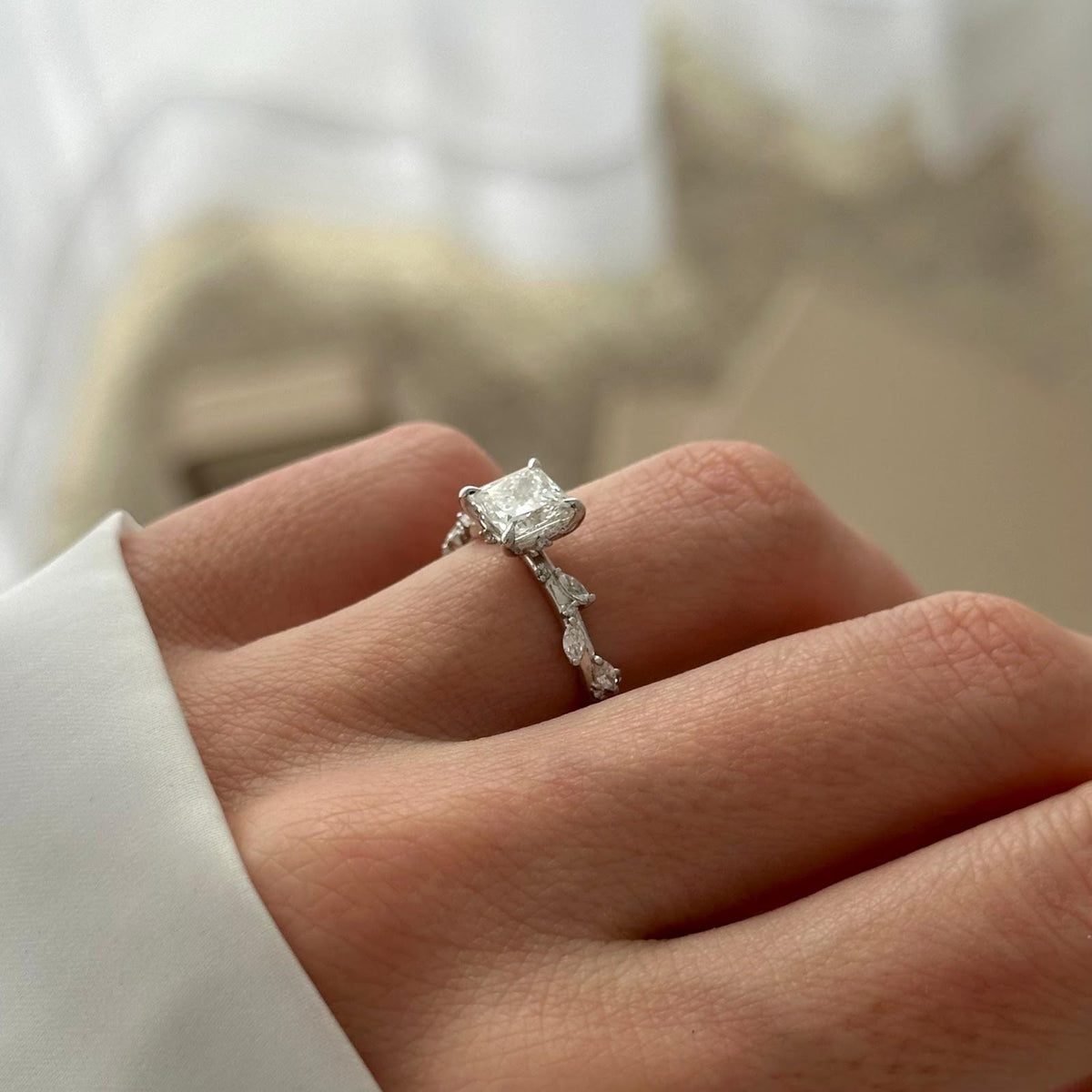 Princess Diamond Brilliance Pavé Nature Inspired Engagement Ring