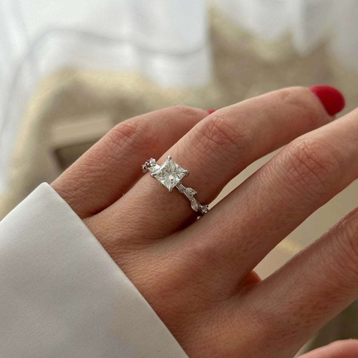 Princess Diamond Brilliance Pavé Nature Inspired Engagement Ring