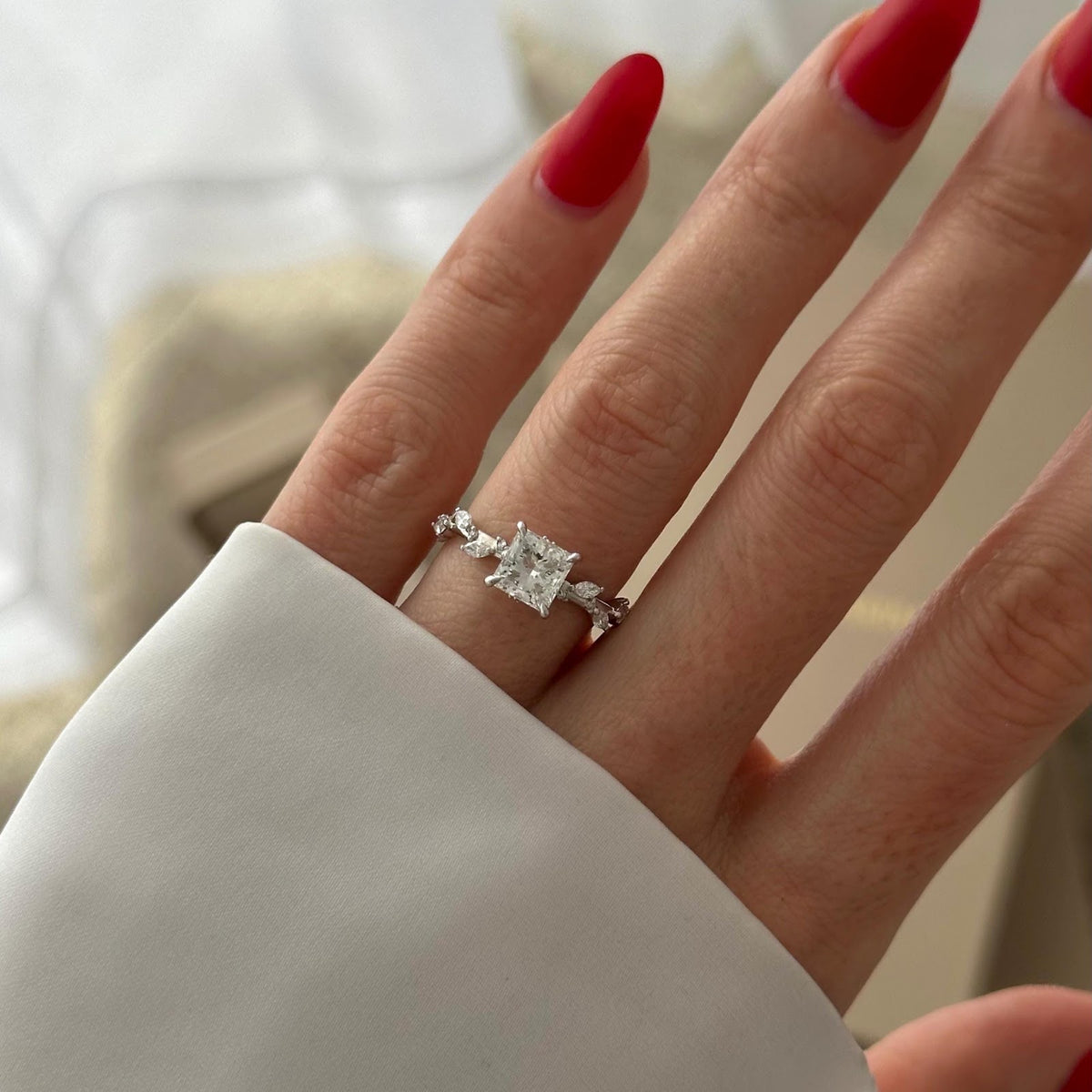 Princess Diamond Brilliance Pavé Nature Inspired Engagement Ring