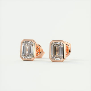 1.0 CT Emerald Bezel Solitaire G/VS Lab Grown Diamond Earrings - violetjewels