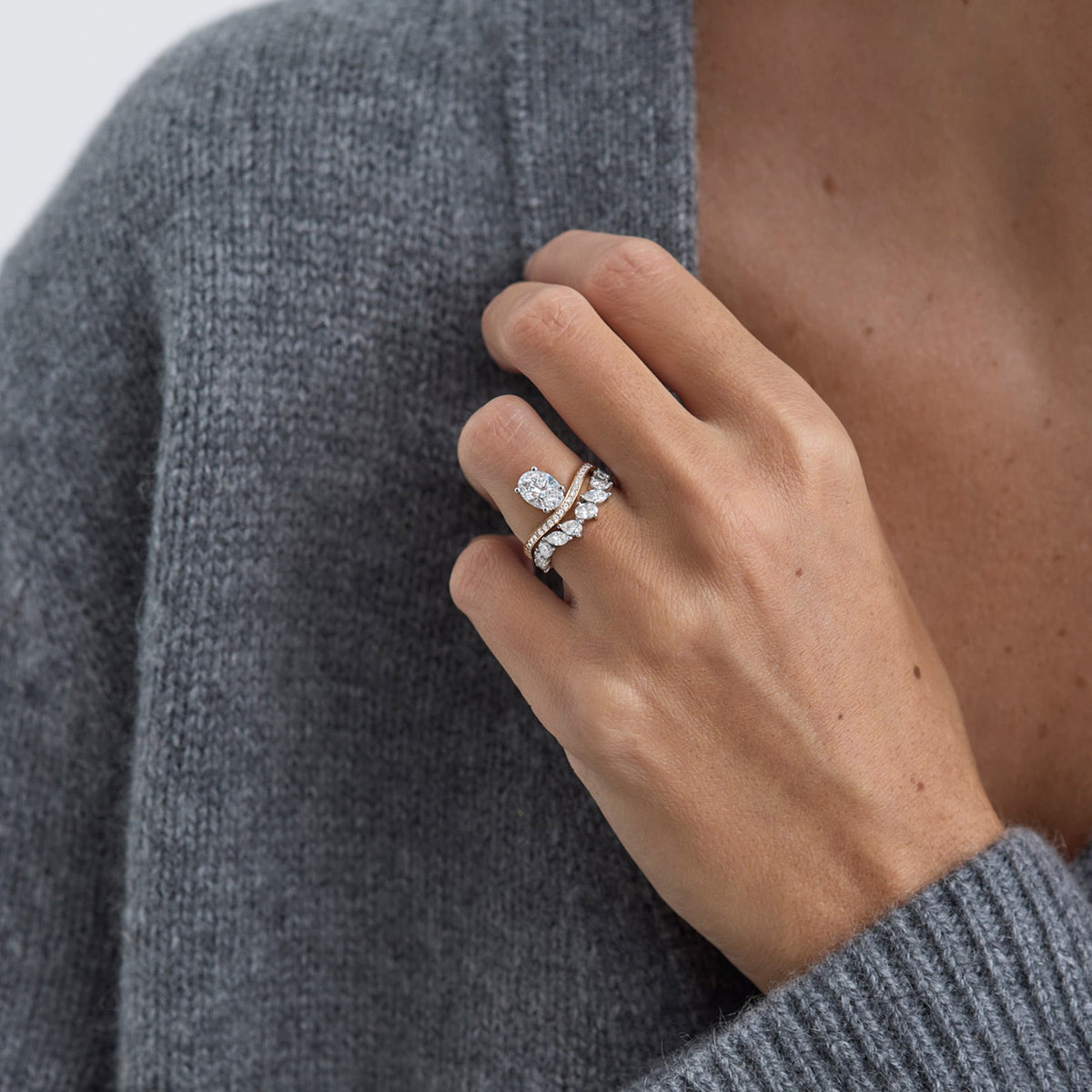 1.0 TCW Oval & pear Lab grown Diamond Unique Wedding Band
