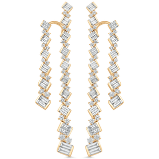 4.63 TCW Round & Baguette Moissanite Diamond Long Drop Earrings - violetjewels