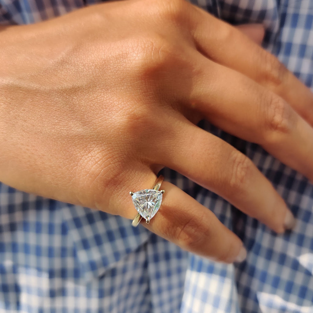 Trillion Diamond Geometric Solitaire Engagement Ring