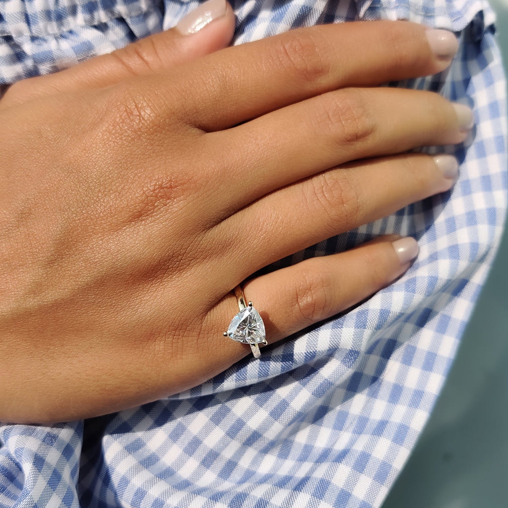 Trillion Diamond Geometric Solitaire Engagement Ring