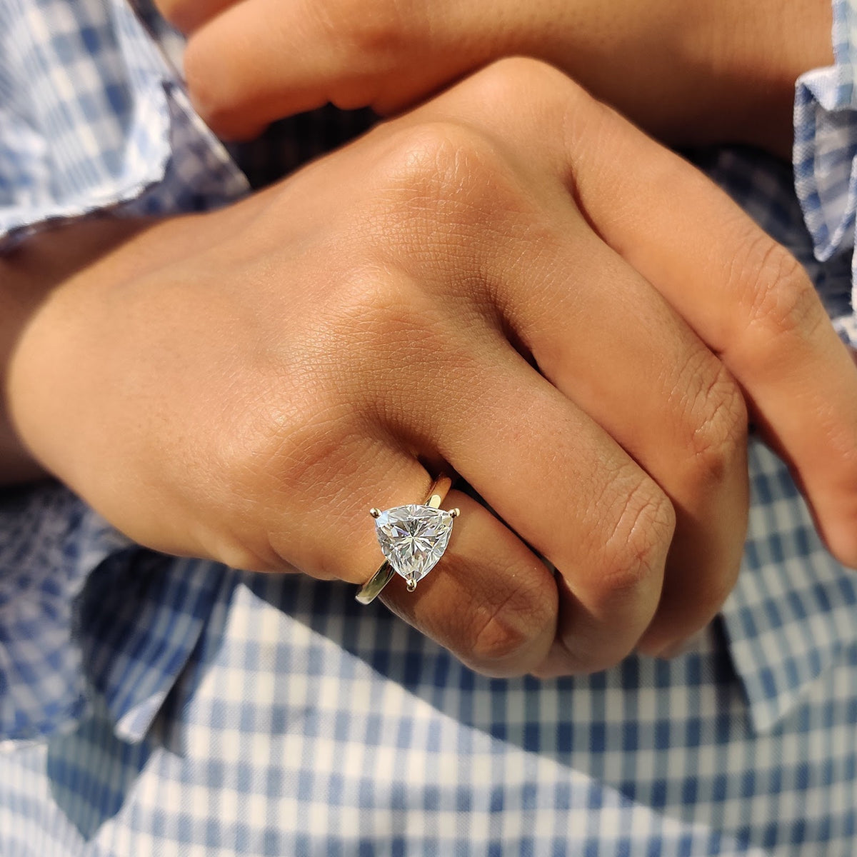 Trillion Diamond Geometric Solitaire Engagement Ring