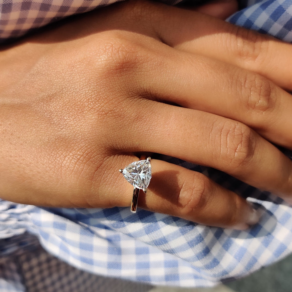 Trillion Diamond Geometric Solitaire Engagement Ring