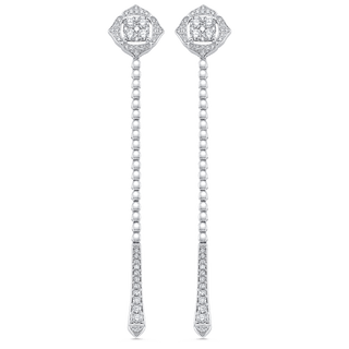 0.75 TCW Round Moissanite Diamond Long Drop Earrings - violetjewels