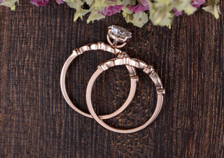 1.0 CT Round Cut Solitaire Milgrain Style Moissanite Bridal Ring Set - violetjewels