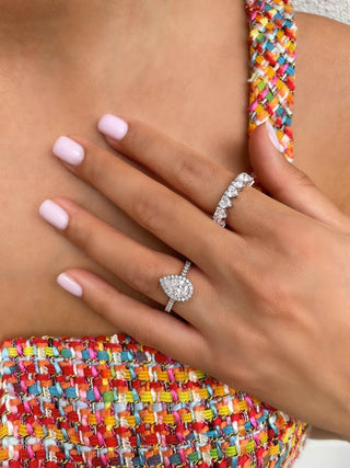 2 ct Pear F- VS1 Diamond Halo & Pave Moissanite Engagement Ring