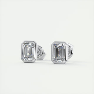 1.0 CT Emerald Bezel Solitaire G/VS Lab Grown Diamond Earrings - violetjewels