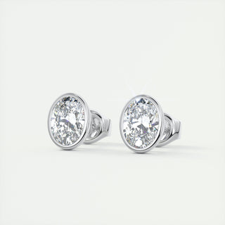 1.0 CT Oval Bezel Solitaire F/VS Lab Grown Diamond Earrings - violetjewels
