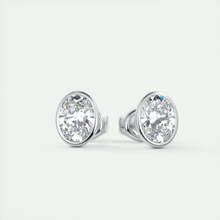 1.0 CT Oval Bezel Solitaire F/VS Lab Grown Diamond Earrings - violetjewels