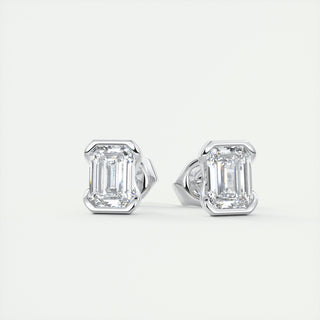 1.0 CT Emerald Half Bezel Solitaire G/VS Lab Grown Diamond Earrings - violetjewels