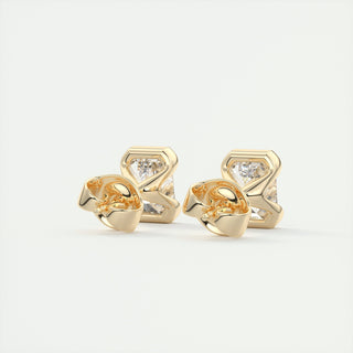 1.0 CT Emerald Half Bezel Solitaire G/VS Lab Grown Diamond Earrings - violetjewels